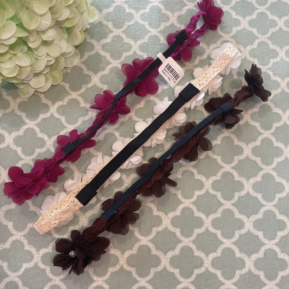 Icing Floral Headbands Purple, Brown, Cream Faux Pearls